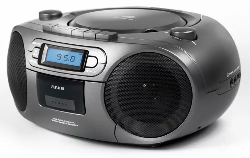 Aiwa RC-250GY hordozható retro boombox CD/MP3/USB/kazetta/Bluetooth/FM rádió, szürke színben