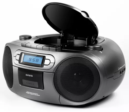 Aiwa RC-250GY hordozható retro boombox CD/MP3/USB/kazetta/Bluetooth/FM rádió, szürke színben