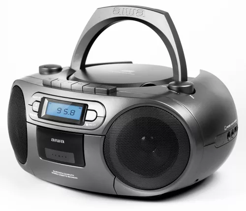 Aiwa RC-250GY hordozható retro boombox CD/MP3/USB/kazetta/Bluetooth/FM rádió, szürke színben
