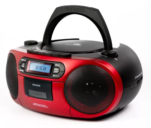 Aiwa RC-250RD hordozható retro boombox CD/MP3/USB/kazetta/Bluetooth/FM rádió, piros színben