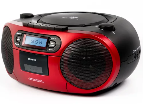Aiwa RC-250RD hordozható retro boombox CD/MP3/USB/kazetta/Bluetooth/FM rádió, piros színben