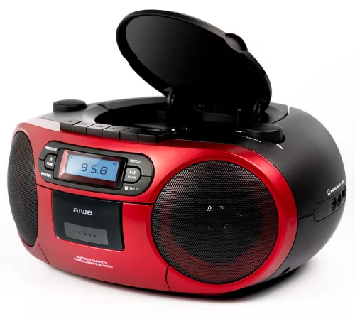 Aiwa RC-250RD hordozható retro boombox CD/MP3/USB/kazetta/Bluetooth/FM rádió, piros színben