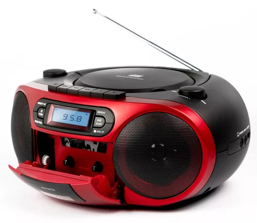 Aiwa RC-250RD hordozható retro boombox CD/MP3/USB/kazetta/Bluetooth/FM rádió, piros színben