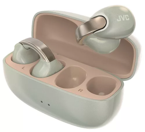 JVC HA-NP1T Pearl Edition vezeték nélküli nyitott fülklipsz fülhallgató 24 óra üzemidő, IPX4, gyöngyházfényű olívazöld színben