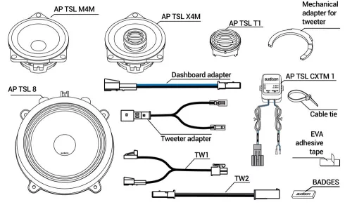 Audison AP TSL 3Y SPK KIT Tesla Model 3 2017-2022 3-utas aktív hangszórókészlet, Plug & Play csatlakozás, prémium Audison hangzás