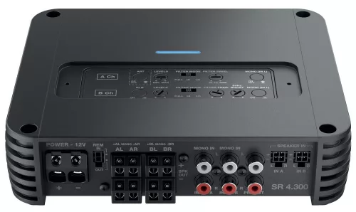 Audison SR 4.300 ver.2 4 csatornás D-osztályú autóhifi erősítő 4 x 130W 2 Ohm, kompakt kivitel, teljes körű szűrőszakasz