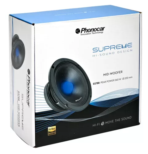 Phonocar 02788 Professzionális 200 mm-es középsugárzó hangszóró 540 W csúcsteljesítménnyel, SPL Hi-Fi autóhifi rendszerekhez