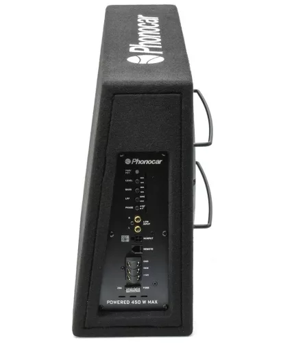 Phonocar 02924 Extralarge professzionális aktív autós mélyláda 250 mm D-osztályú erősítővel, 600 W, ultra mély basszus