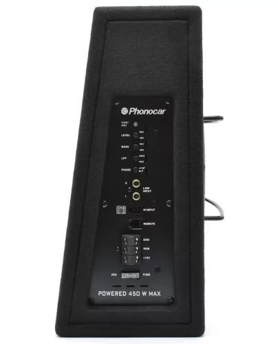 Phonocar 02924 Extralarge professzionális aktív autós mélyláda 250 mm D-osztályú erősítővel, 600 W, ultra mély basszus