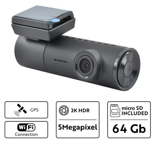 Phonocar VM442 menetrögzítő kamera 2K felbontás, Wi-Fi, GPS, 64GB microSD, kompakt kivitel