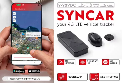 Phonocar 09507 Prémium 4G LTE GPS nyomkövető valós idejű flottamenedzsmenthez, riasztás, mobil app, webes vezérlés