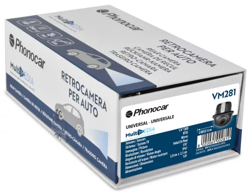 Phonocar VM281 univerzális tolatókamera 130° látószöggel, IP67 vízállósággal, 960x576 felbontással