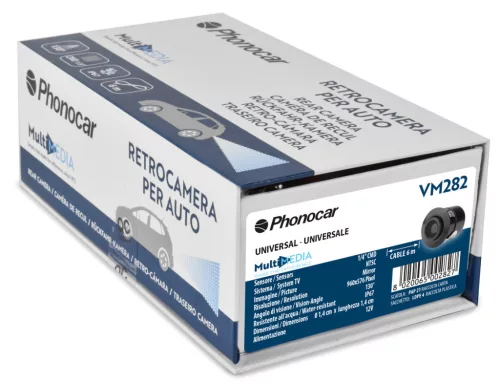 Phonocar VM282 univerzális beépíthető tolatókamera 130° látószög IP67 960x576 pixel 12V autókhoz