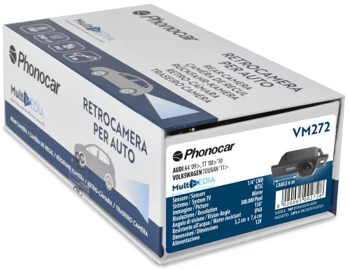 Phonocar VM272 gyári helyre illeszthető tolatókamera LED rendszámtábla világítással Audi és VW autókhoz, 960x576, IP67