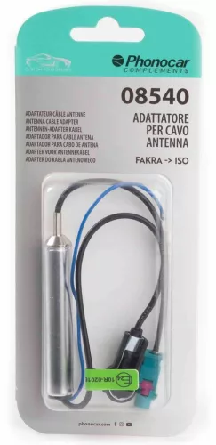 Phonocar 08540 antenna adapter FAKRA–ISO fantomtápos, 45 cm kábel, autós kompatibilitás