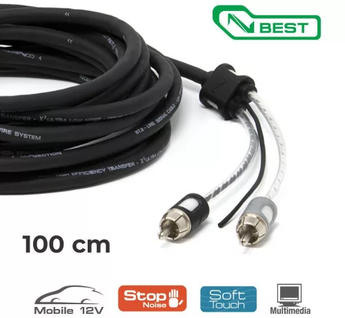 Connection BT2 100.2 kétcsatornás RCA összekötő kábel 1 m, dupla árnyékolással és remote vezetékkel