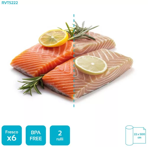 Girmi RVT5222 vákuumfólia tekercs 2 db, 22x500 cm, BPA-mentes, élelmiszerhez, Girmi fóliázó kiegészítő