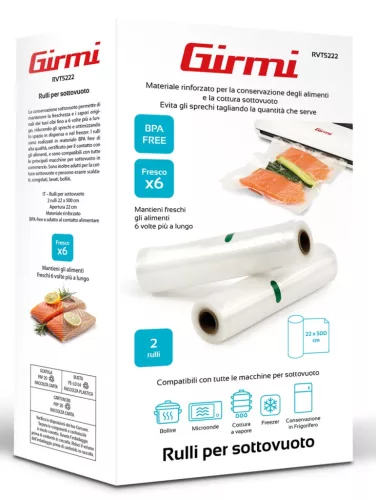 Girmi RVT5222 vákuumfólia tekercs 2 db, 22x500 cm, BPA-mentes, élelmiszerhez, Girmi fóliázó kiegészítő