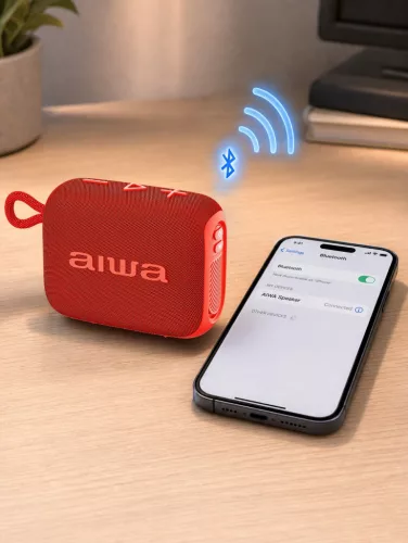 Aiwa BS-210RD Bluetooth hangszóró 6W TWS funkcióval, IPX6, USB MP3, piros, hordozható