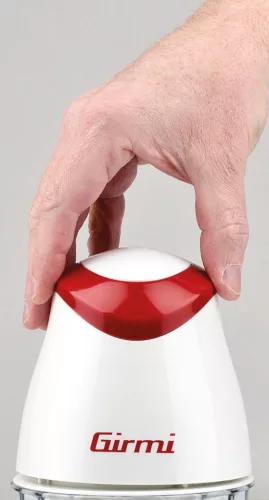 Girmi TR01 fehér-piros aprító 350 W, 500 ml tartály, rozsdamentes acél penge, biztonsági zár