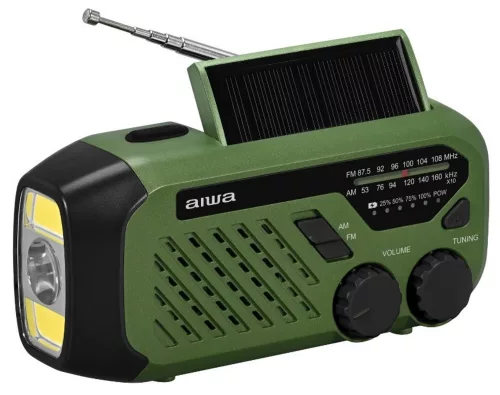 Aiwa R-99EM hordozható vészhelyzeti rádió AM/FM, napelem+dínamó+USB-C, 2000 mAh, IPX4