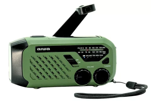Aiwa R-99EM hordozható vészhelyzeti rádió AM/FM, napelem+dínamó+USB-C, 2000 mAh, IPX4