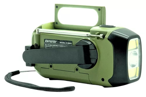 Aiwa R-99EM hordozható vészhelyzeti rádió AM/FM, napelem+dínamó+USB-C, 2000 mAh, IPX4