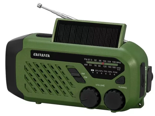 Aiwa R-99EM hordozható vészhelyzeti rádió AM/FM, napelem+dínamó+USB-C, 2000 mAh, IPX4