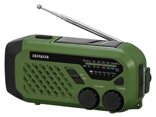Aiwa R-99EM hordozható vészhelyzeti rádió AM/FM, napelem+dínamó+USB-C, 2000 mAh, IPX4