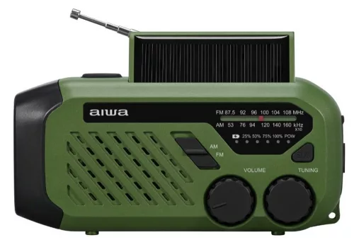 Aiwa R-99EM hordozható vészhelyzeti rádió AM/FM, napelem+dínamó+USB-C, 2000 mAh, IPX4