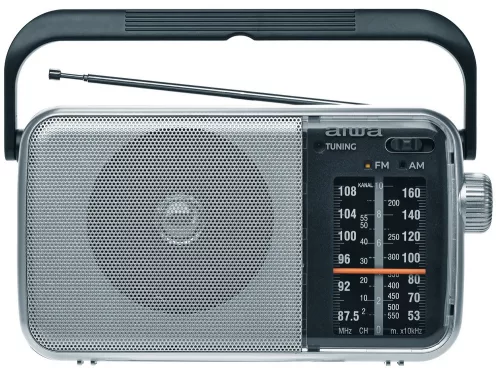 Aiwa R-290SL hordozható FM/AM rádió analóg hangolóval, hangolásjelzővel, AC/DC tápellátással, ezüst színben