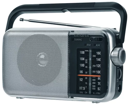 Aiwa R-290SL hordozható FM/AM rádió analóg hangolóval, hangolásjelzővel, AC/DC tápellátással, ezüst színben