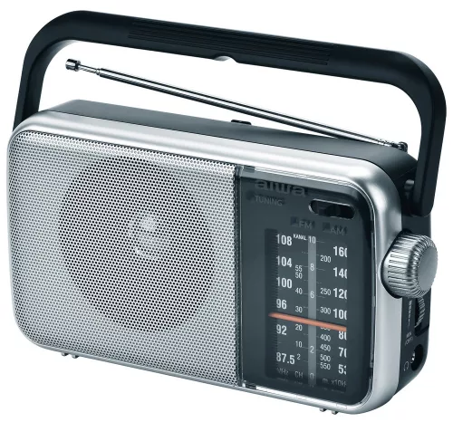 Aiwa R-290SL hordozható FM/AM rádió analóg hangolóval, hangolásjelzővel, AC/DC tápellátással, ezüst színben