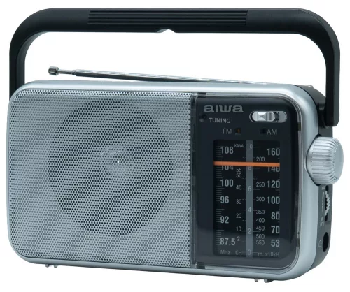Aiwa R-290SL hordozható FM/AM rádió analóg hangolóval, hangolásjelzővel, AC/DC tápellátással, ezüst színben
