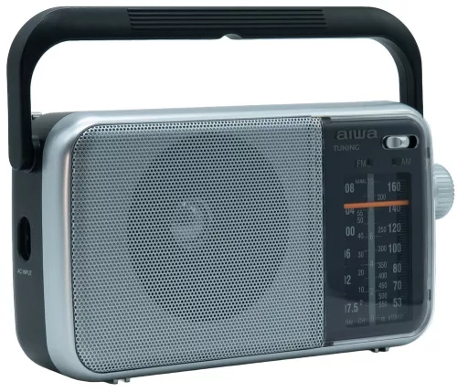 Aiwa R-290SL hordozható FM/AM rádió analóg hangolóval, hangolásjelzővel, AC/DC tápellátással, ezüst színben
