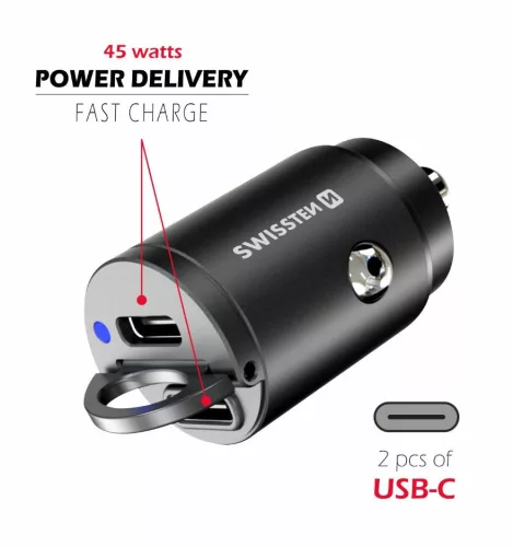 USB-C adapter 2x (Power Delivery 45W, fekete)