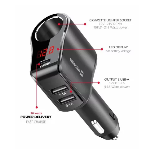 USB adapter 2x USB + 1x USB-C