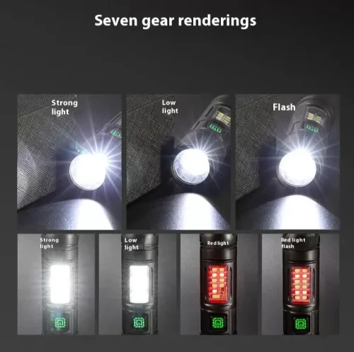 Akkumulátoros LED zseblámpa - USB-ről tölthető - 7 funkciós