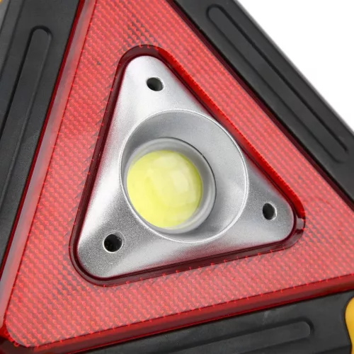 Figyelmeztető háromszög LED lámpa – többfunkciós, napelemes vészjelző, powerbank 16.5x16.5cm