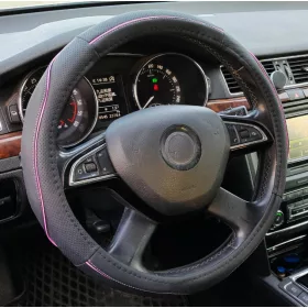 Műbőr kormányvédő 38cm fekete-pink 2394P