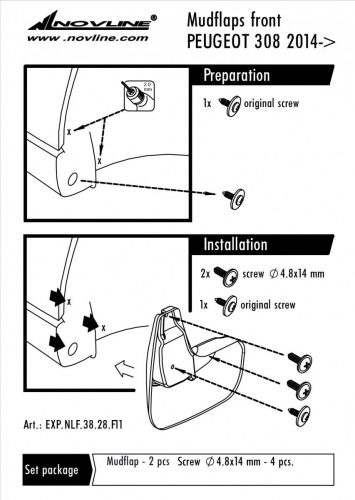 Peugeot 308 2013-2021 (hatchback, első) Novline sárvédő gumi, sárfogó gumi