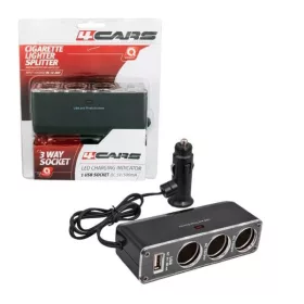   Szivargyújtó elosztó, 3x12-24V, 1xUSB 5V/500mA (JAC43433, CC61495, CM58608)
