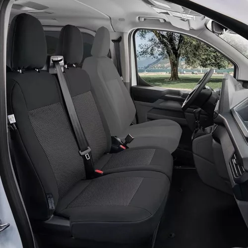 Přesné autopotahy Ford Transit Custom 2024- (dvojité sedadlo spolujezdce, bez stolku)