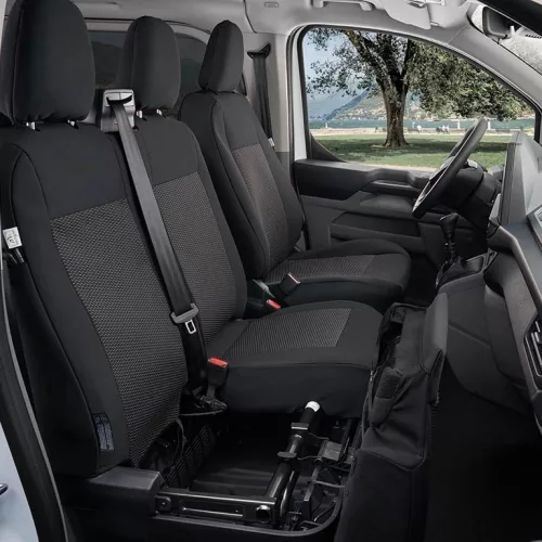 Přesné autopotahy Ford Transit Custom 2024- (dvojité sedadlo spolujezdce, bez stolku)