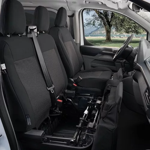 Přesné autopotahy Ford Transit Custom 2024- (dvojité sedadlo spolujezdce, bez stolku)