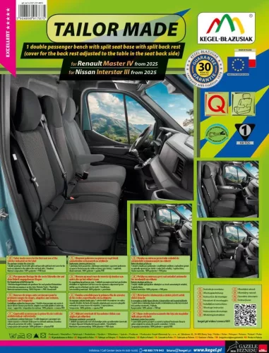Přesné autopotahy Renault Master 2024- (dvojité sedadlo spolujezdce se stolkem)