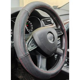 Valódi bőr kormányvédő 38cm fekete-piros