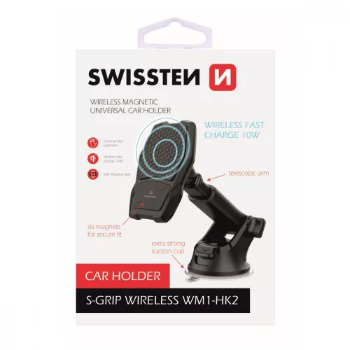 Swissten S-Grip WM1-HK2 mágneses autós tartó és QI töltő