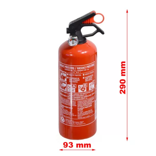 Tűzoltó készülék nyomásmérővel (porral oltó, 1kg, 29cm, ABC)
