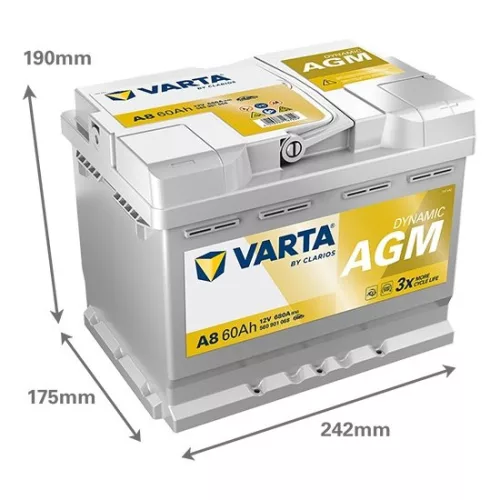 Autóakkumulátor Varta Dynamic AGM 60Ah, 12V, 680A, A8